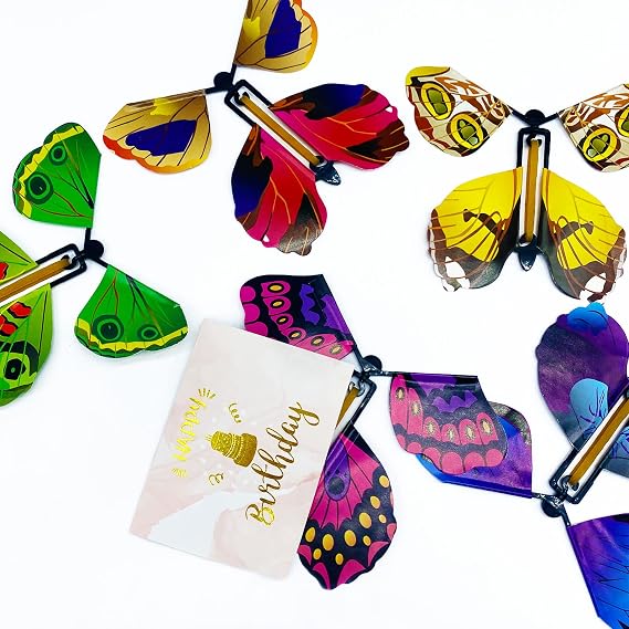TSHAOUN 25 Magic Flying Butterfly Butterfly Card for Birthday Gifts Wind Up Butterfly Flying Butterfly Card for Birthday (Random Colour)