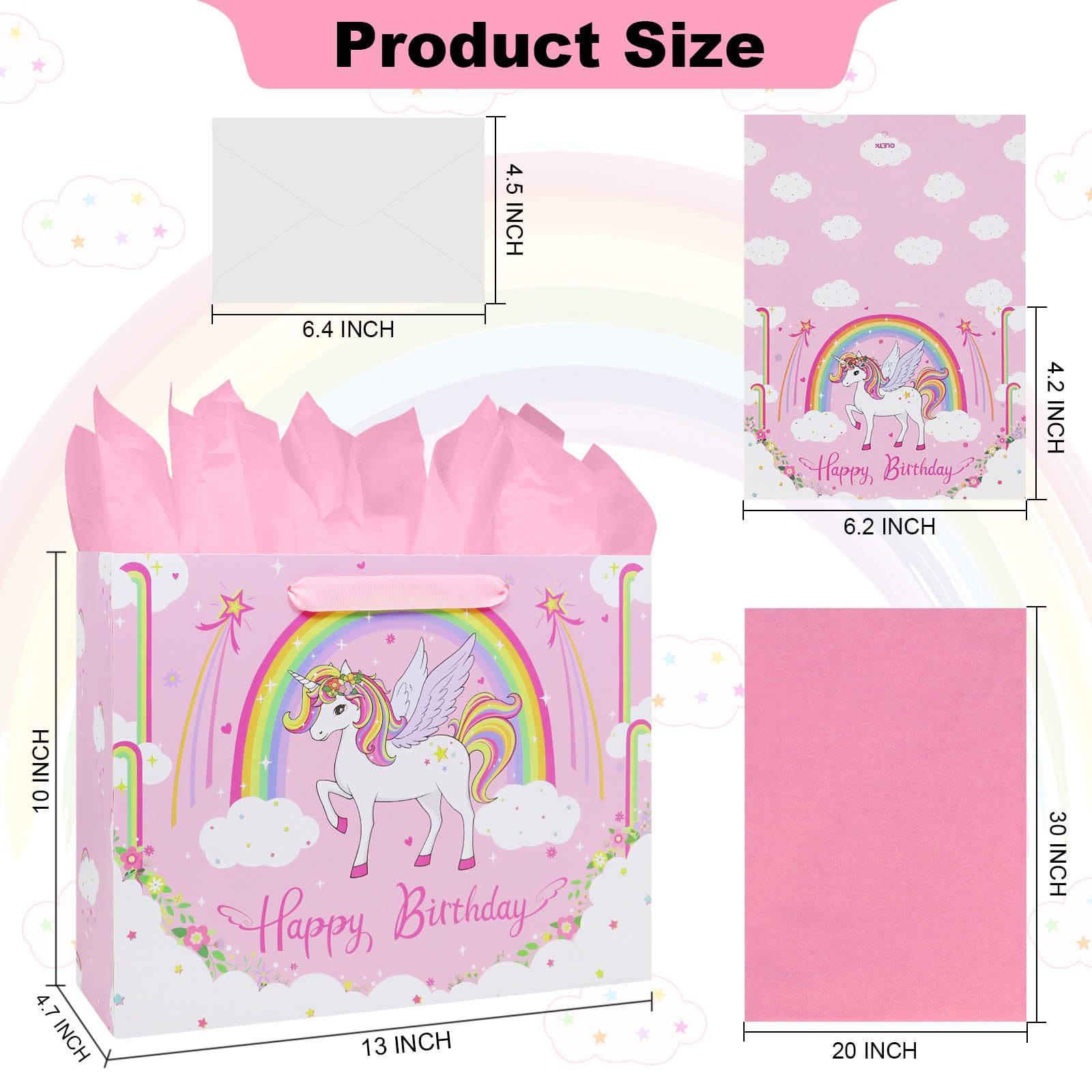 Oletx 13" Pink Unicorn Gift Wrap Paper Bag,Birthday Party Wrapping Bag With Tissue Paper Greeting Card for Women's Party,Mother's Day