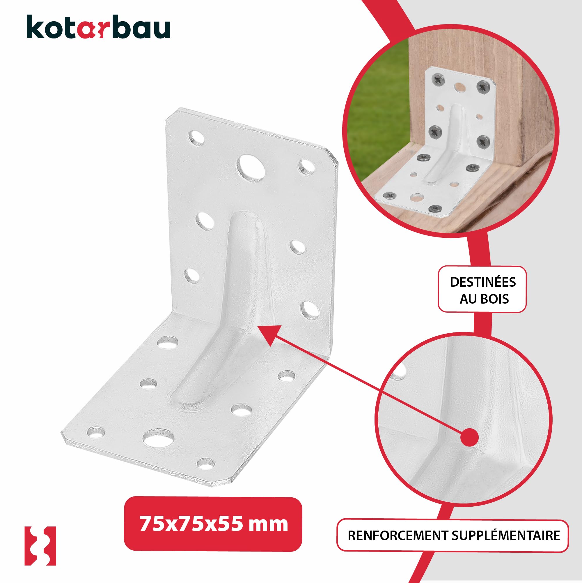 KOTARBAU® 25 Pièces Équerre De Fixation - Acier Galvanisé - 75 x 75 x 55 mm - Argent - Renfort D'Angle Métal - Équerre de Fixation Renforcée - 90 Degrés