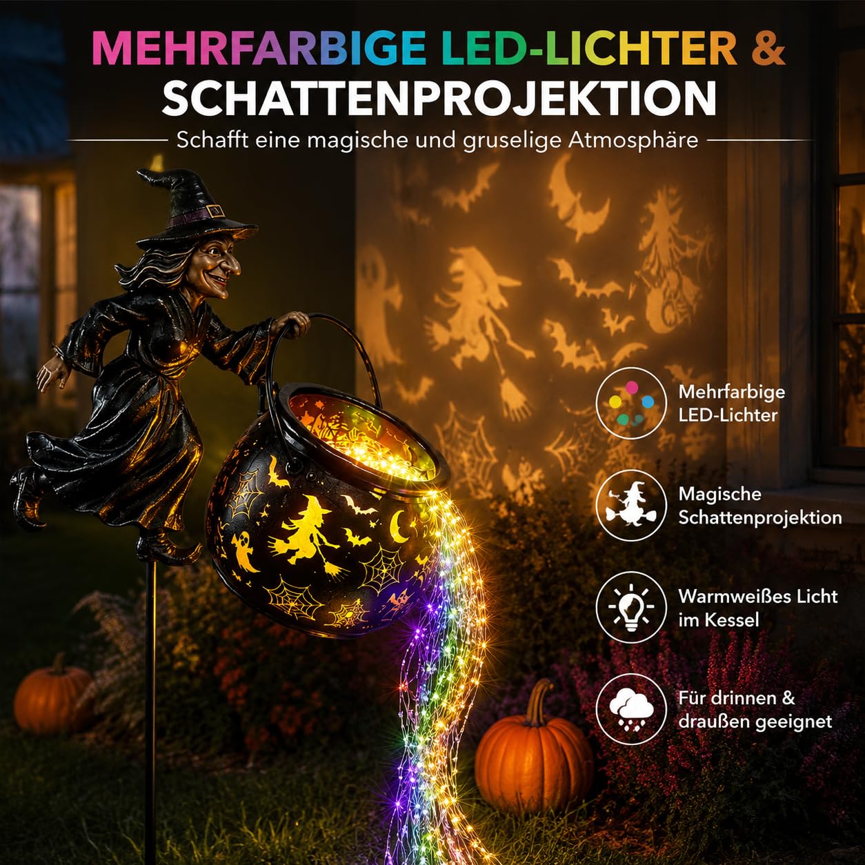 Leuchtender Halloween-Hexenkessel Mit Hexe, Halloween Witch Cauldron Garden Light, Wasserdichte HäNgelaterne – AußEndekoration FüR Gartenbeete (2PCS)