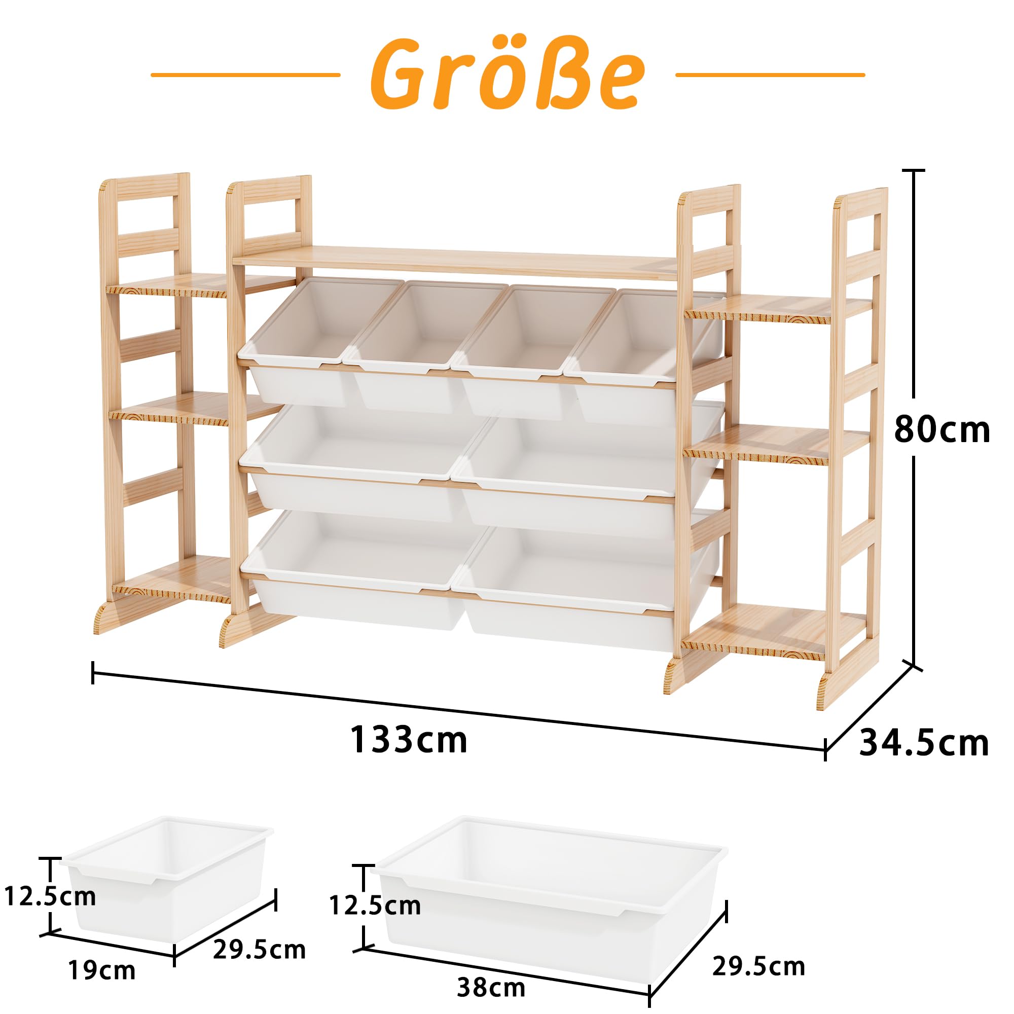 Meuble de Rangement Jouets Enfant Bibliothèque Enfant avec 8 Boîtes Amovibles, Bibliotheque Enfant Bois pour Aux Chambres à Coucher et aux Salles de Classe (133 x 80 x 34.5 cm)