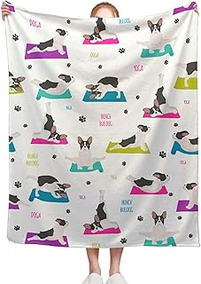Dog Blanket French Bulldog Yoga Throw Blankets Throws Gift for Boy Girl Kid Lover Soft Cozy Warm Plush Fuzzy Lightweight Fleece Flannel Novelty Quilt for Couch Travel 50 x 40 Inch for Kids