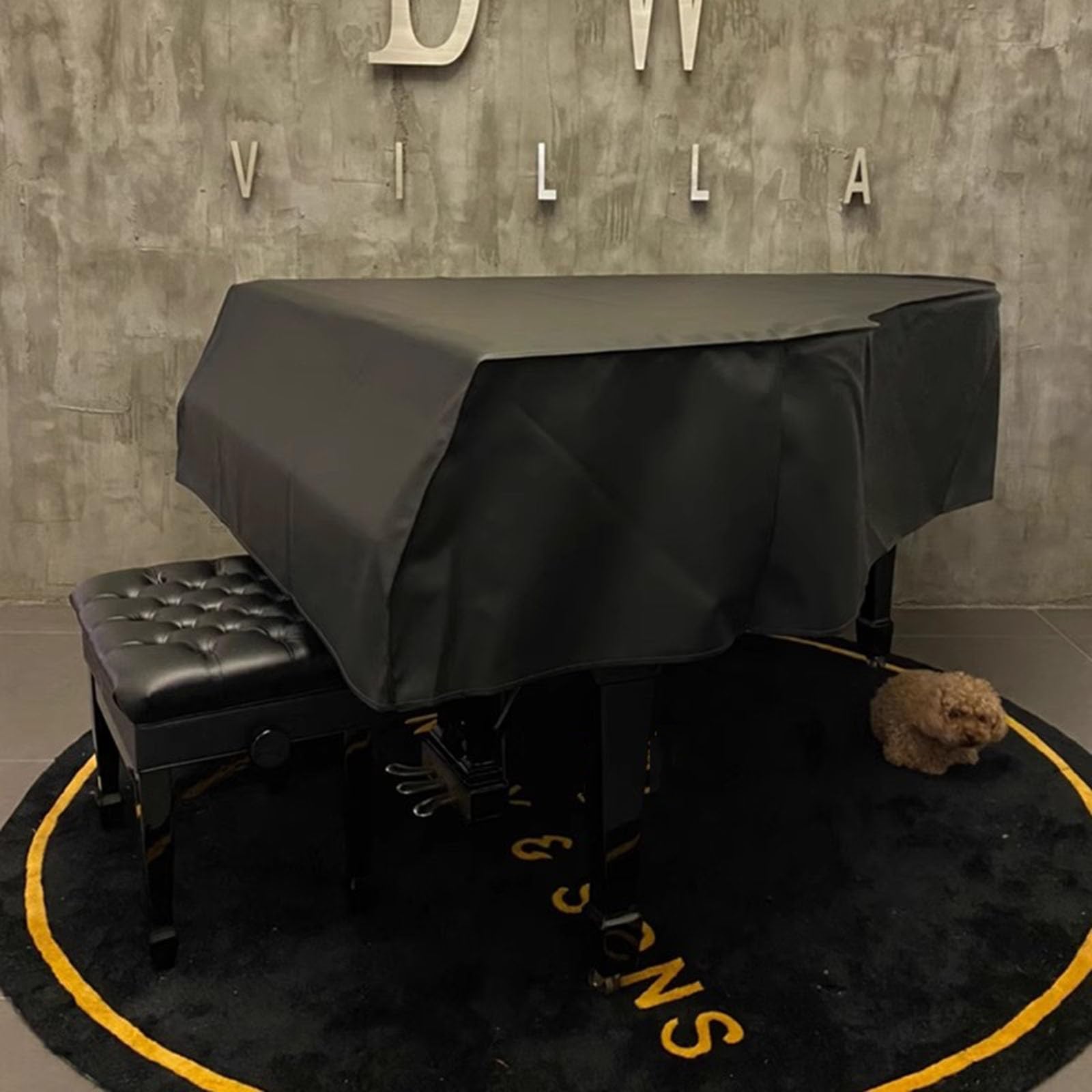 Copertura Nera per Pianoforte a Coda Copertura per Pianoforte a Coda per Bambini in Pelle Impermeabile con Copertura per Sgabello Copertura Protettiva per Pianoforte(A,180cm/71inch)
