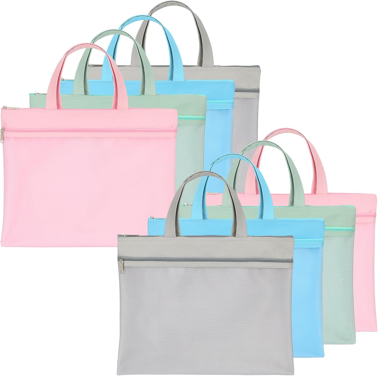 PerKoop 8 Pcs 11x13.7 Inch Mesh Zipper Pouch with Handle, Waterproof Student Book Pouch Bags, Large Classroom File Organizers, A4 Foldable Document Storage Bag for School Office Supplies, 4 Colors