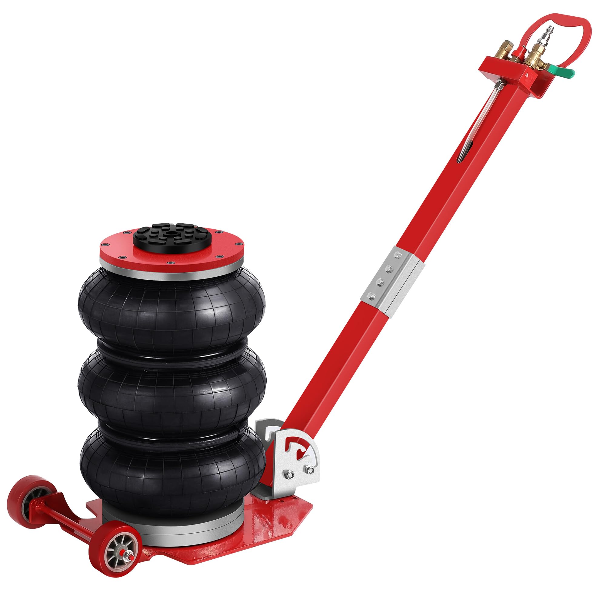 Air Jack 5 Ton 11000lbs Pneumatic Jack 3s Fast Lifting Height Up to 16Inch, Air Jacks for Cars with Adjustable Long Handle Heavy-Duty Triple Bag Air Jack Red