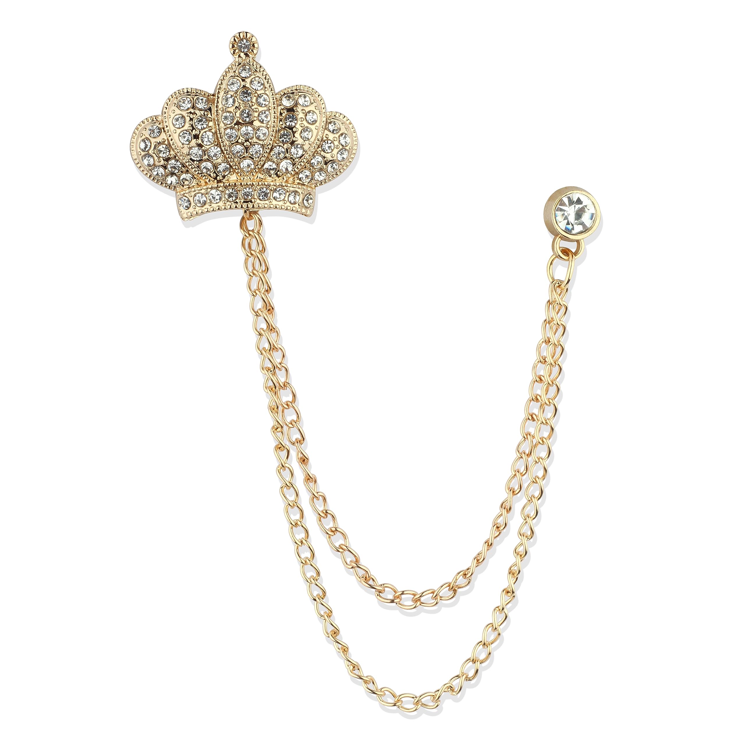 Panjatan Crystal Studded Antique Crown Design Golden Chain Pin Brooch For Men. (B0CH5BTMDK) Amazon Price History, Amazon Price Tracker