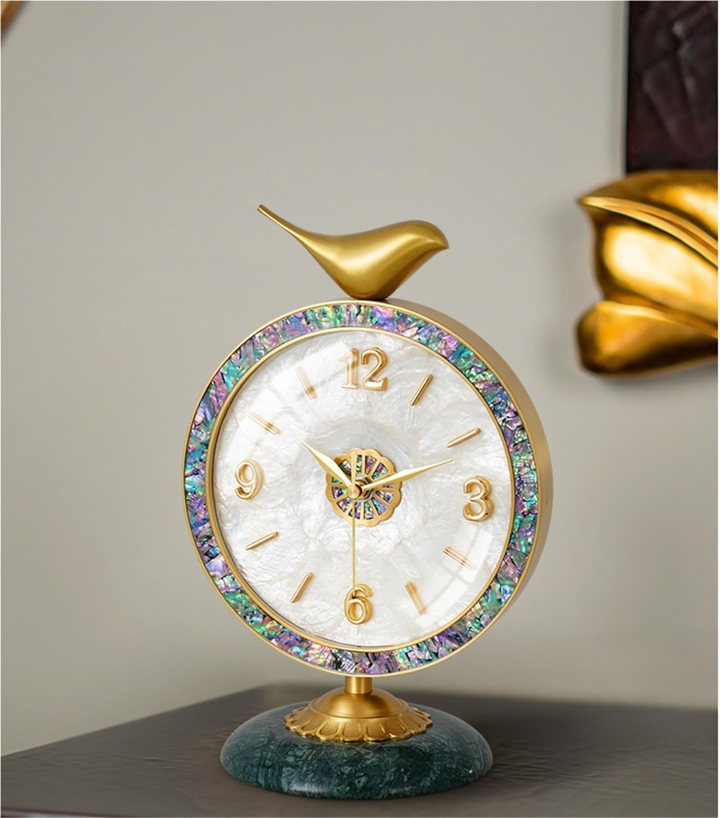 Kaminuhr Licht Shell Uhr Messing Hause Desktop Ornamente Wohnzimmer Tischuhr