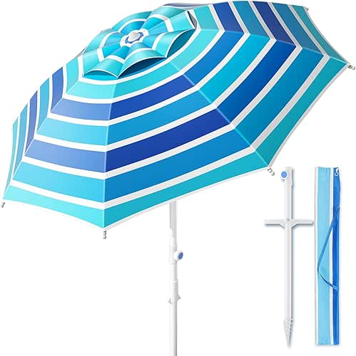 COONYES 8FT Large Beach Umbrella with Heavy Duty Sand Anchor