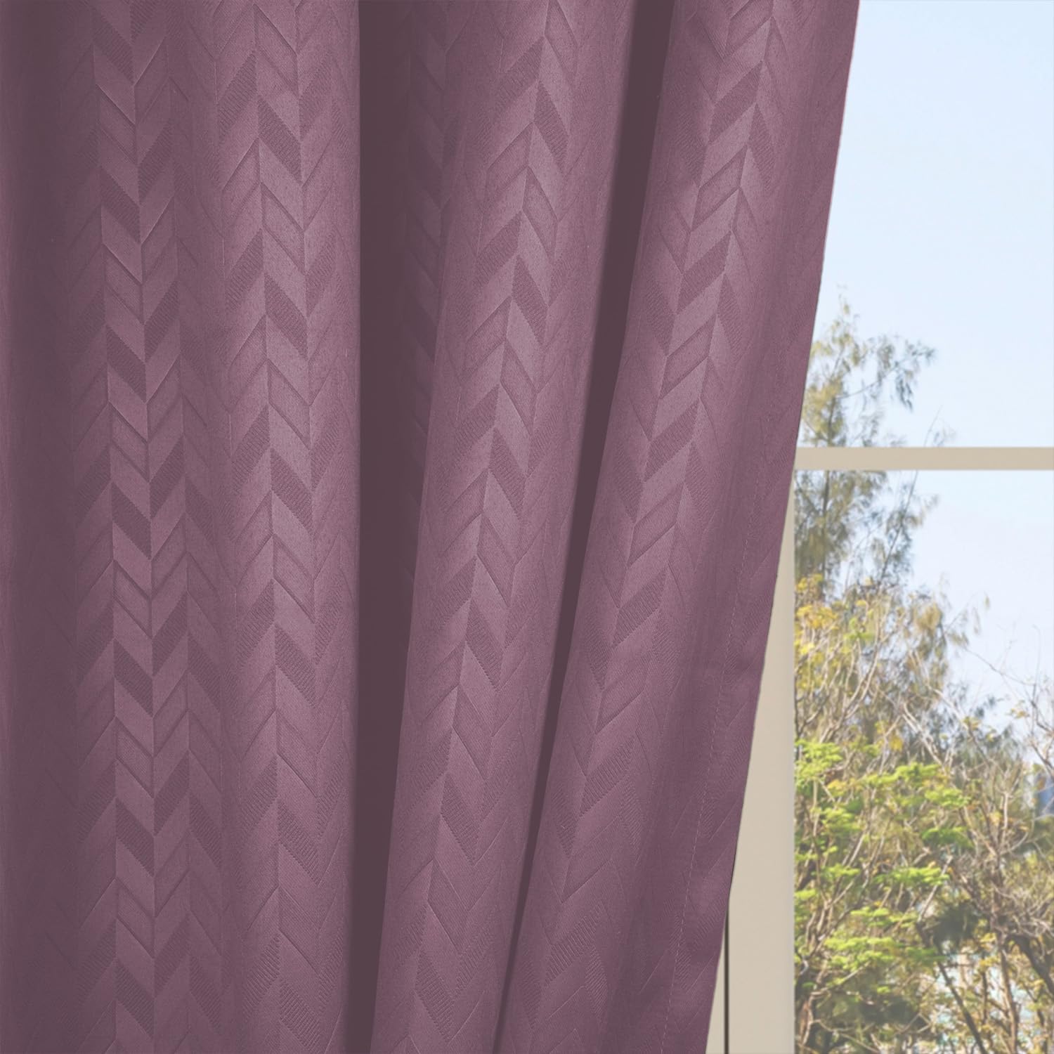 - LINENWALAS 100% True Blackout Curtains 10 Feet Long - Set of 2 Panels Herringbone Embossed Design Complete Light Block Thermal Insulated & Noise Reducing Room Darkening Curtains (Lilac)