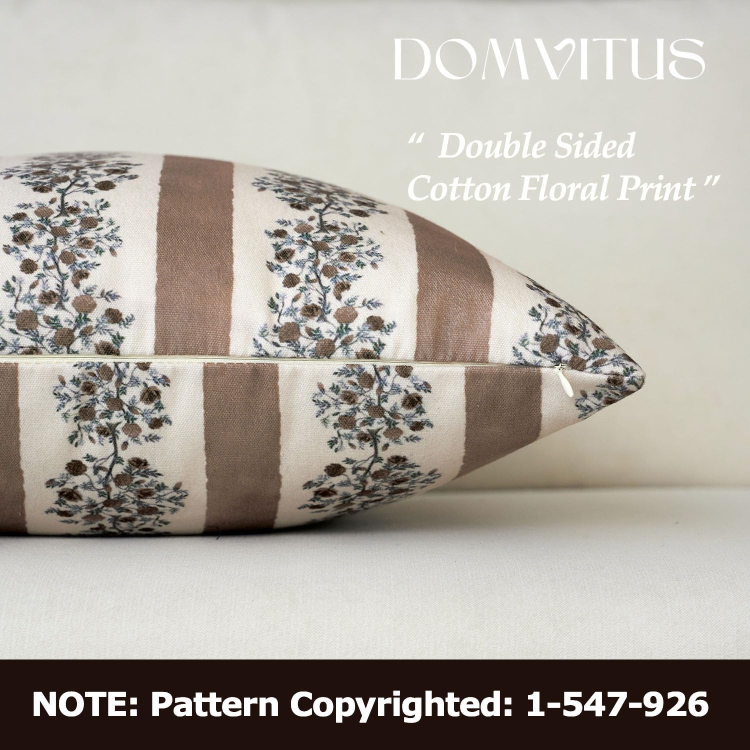 DOMVITUS Floral Throw Pillow Covers 18x18 Inch Set of 2, Block Print Decorative Pillow Covers Vintage Striped Neutral Farmhouse Boho Home Decor for Couch Sofa Bed Living Room, Brown
