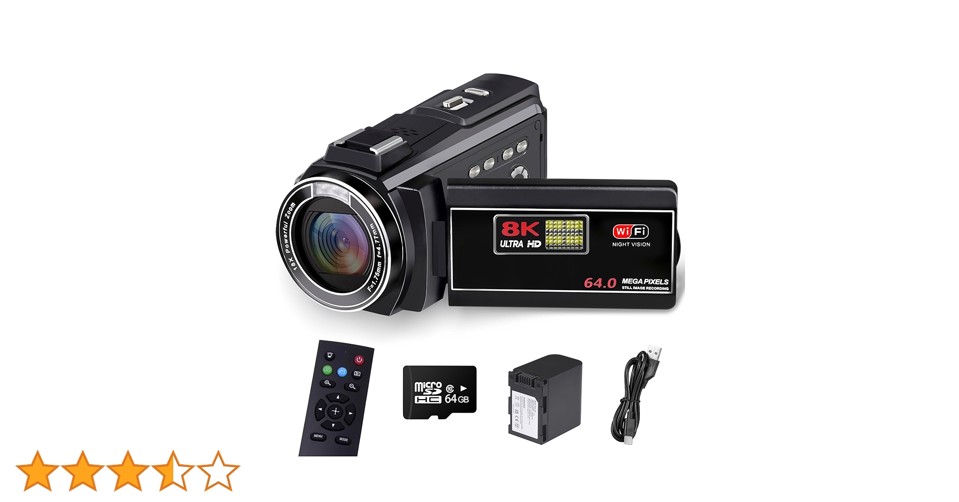 Amazon | ビデオカメラ 8K HDMI出力WIFI機能6400万画素18倍