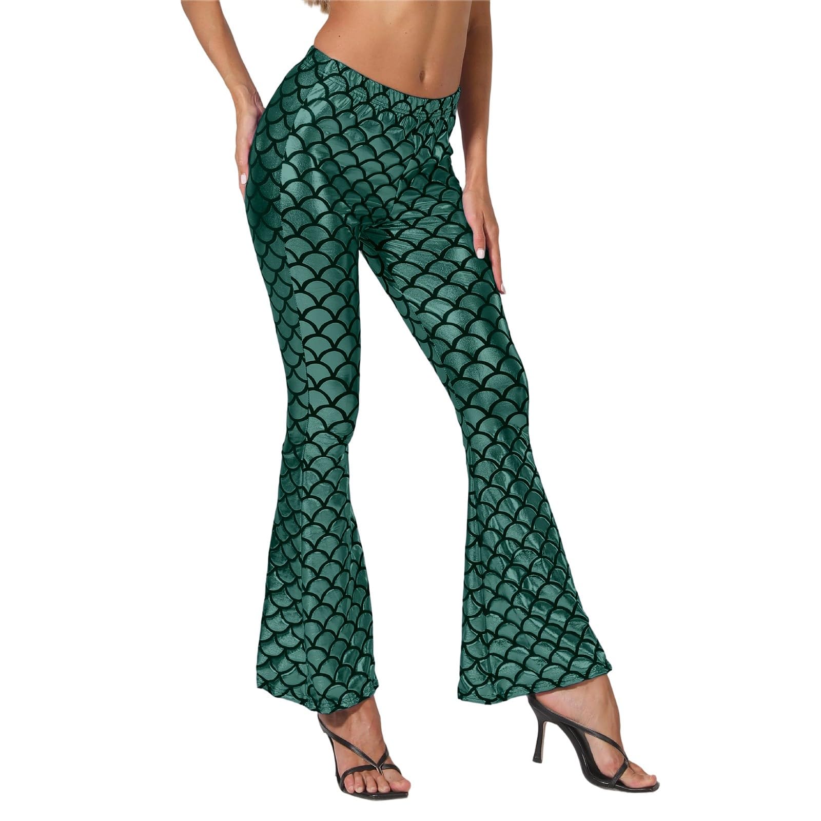 SKFLABOOF Damen Glänzend Schlaghose Meerjungfrau Weite Hose Metallic Strumpfhose High Waist Leder Lack Hosen Streetwear Party Tanz Disco Kostüm