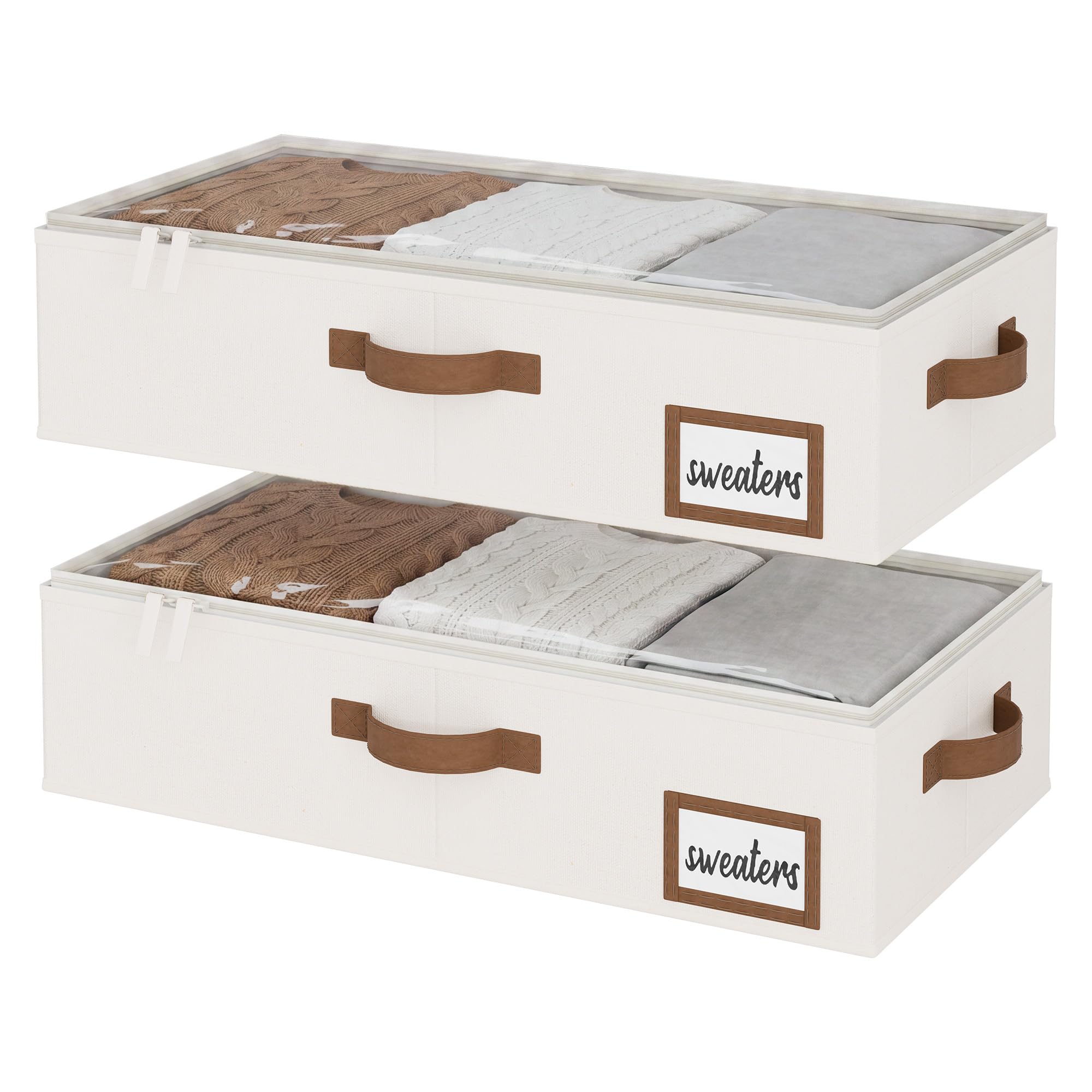 Storageworks Ivory White Underbed Storage Boxes With Lids, Under Bed Containers For Bedroom Accessories Organising Clothes Bedding, Under Bed Storage Box Organisers Sturdy And Ultra Thick, 2-Pack
