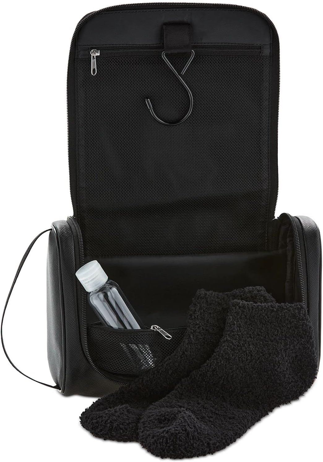 Perry Ellis Portfolio Men's Saffiano Zip Top Travel Kit Small Leather Goods, Blk, One Size