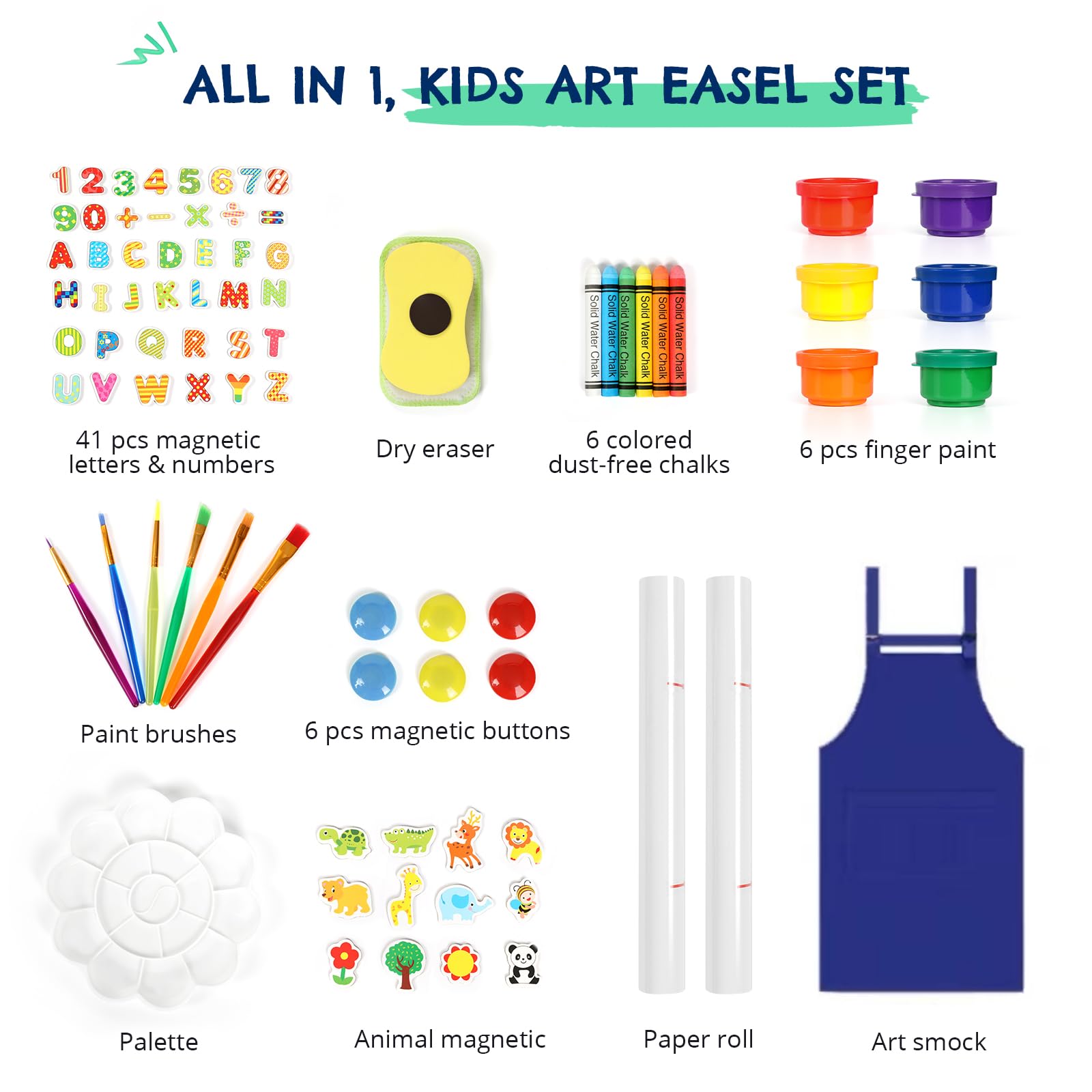 Kinder Staffelei, 3-in-1-Staffelei zum Malen mit Magnettafel, Zeichenpapier, tafel kinder, magnettafel, Höhenverstellbar Standtafel,Geschenk, Blau