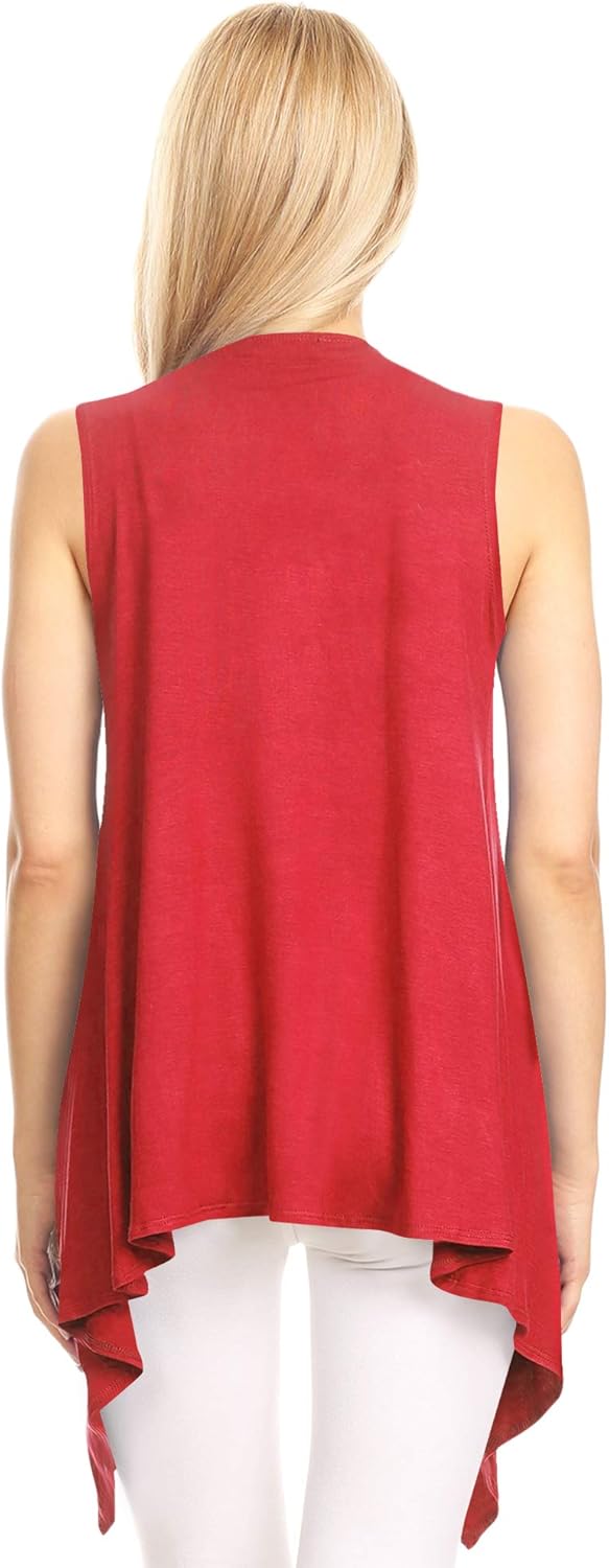 Lock and Love Women's Sleeveless Print/Solid Draped Open Front Cardigan Vest Asymmetric Hem Plus Size - Image 5