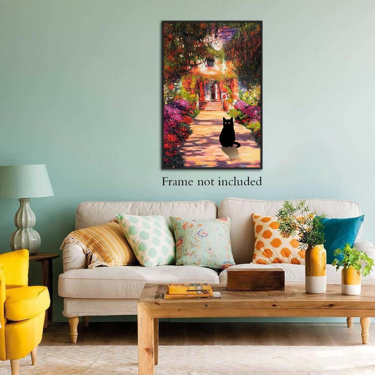 XMJJQQ Vintage Monet Garden Cat Canvas Wall Art Famous Oil Paintings Monet Flowers Black Cat Poster Funny Floral Print Farmhouse Gallery Aesthetic Room Decor for Bedroom Bathroom 24x36in Unframed