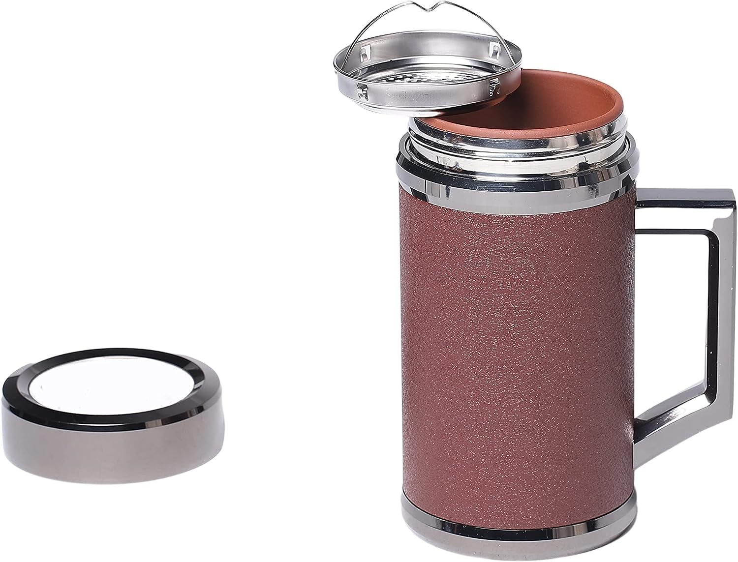 SILINE Fine Zisha Tea Cup 12.8 Oz,Yixing Purple Clay Liner Teacup with Infuser (Red Mug)