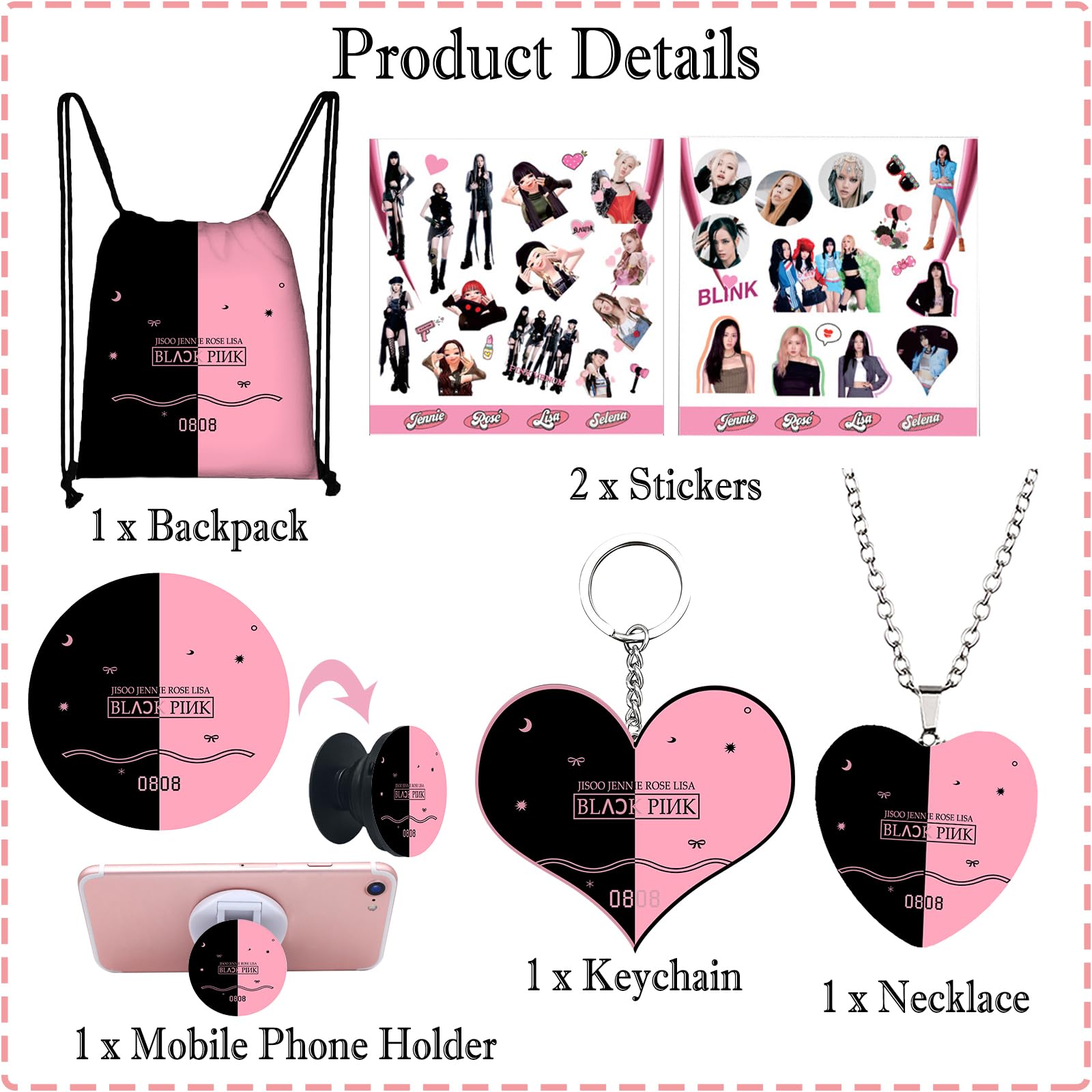 Bp Geschenk-Set, BP Fanartikel, Fans Set für Blink, Merch Kpop Merchandise Geschenke Rucksack, Schlüsselbund Aufkleber Handyhalterung