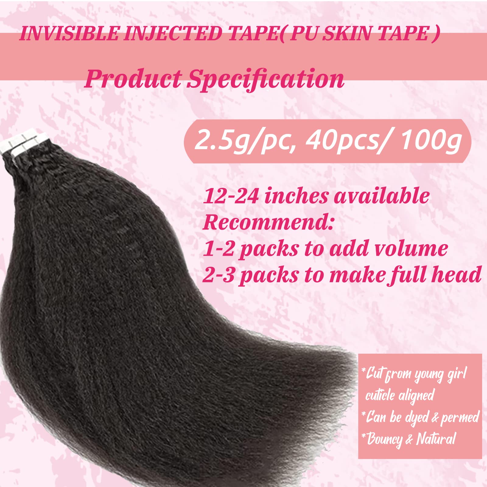 Amazon.com : Tape in Kinky Straight Remy Human Hair  display picture 1