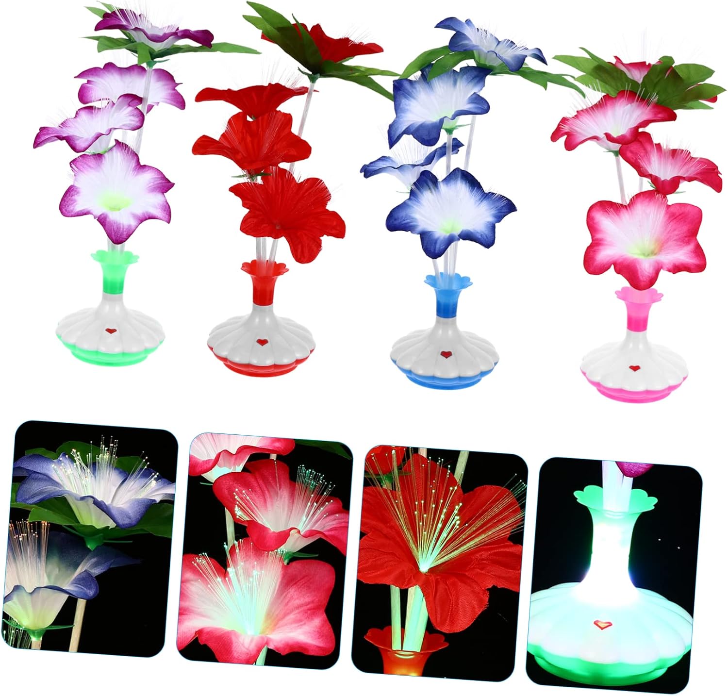 4pcs Led Fiber Optic Flower Lamp Night Light Decorative Light for House Decorations Safe Soft Lighting Romantic Floral Lamp Warm