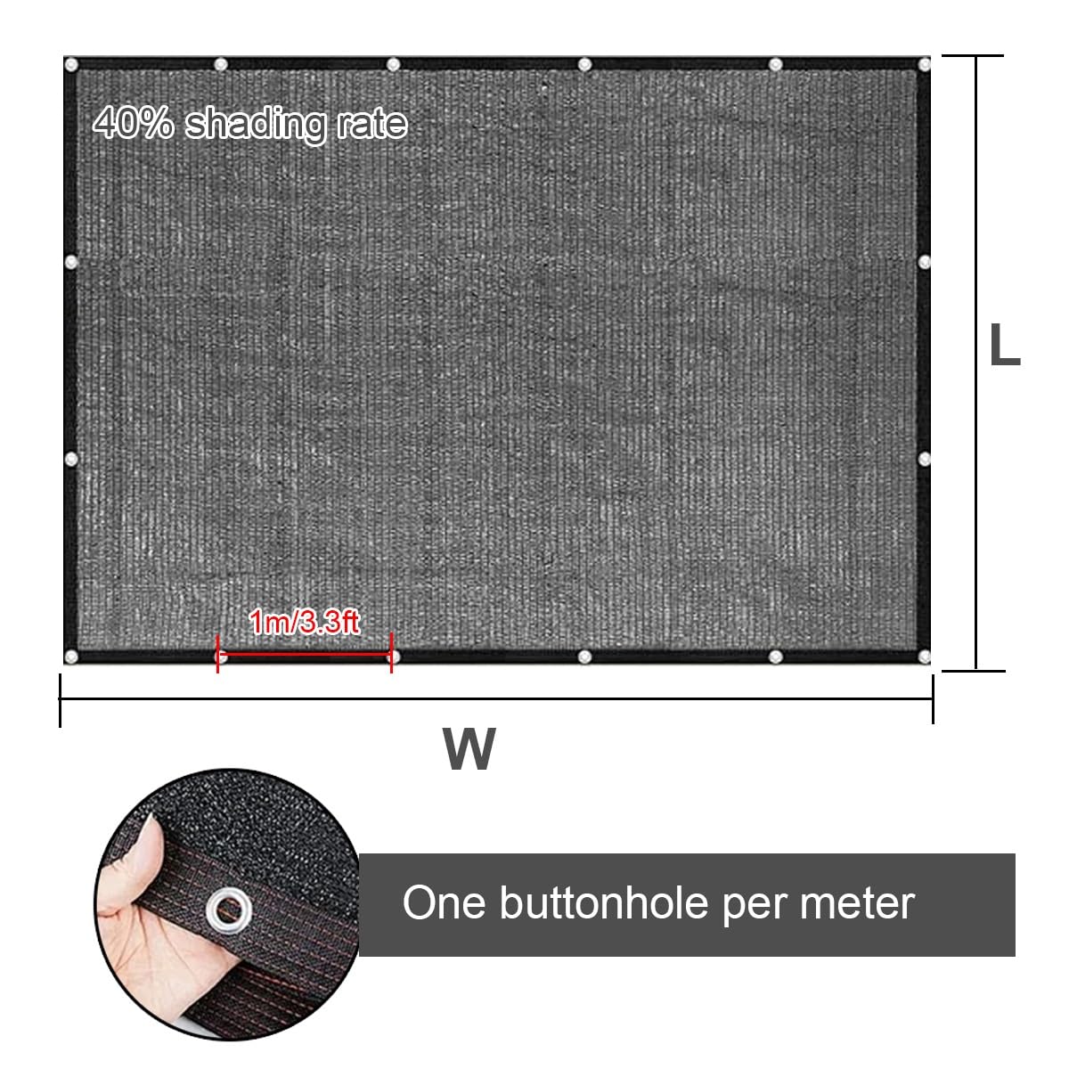 70% UV Blocker Garden E Cloth - Trwała czarna siatka z przelotkami do szklarni, samochodów i roślin - rozmiary: 1 x 2 m, 2 x 4 m, 3 x 6 m, 4 x 8 m, 5 x 11 m, 7 x 10 m.