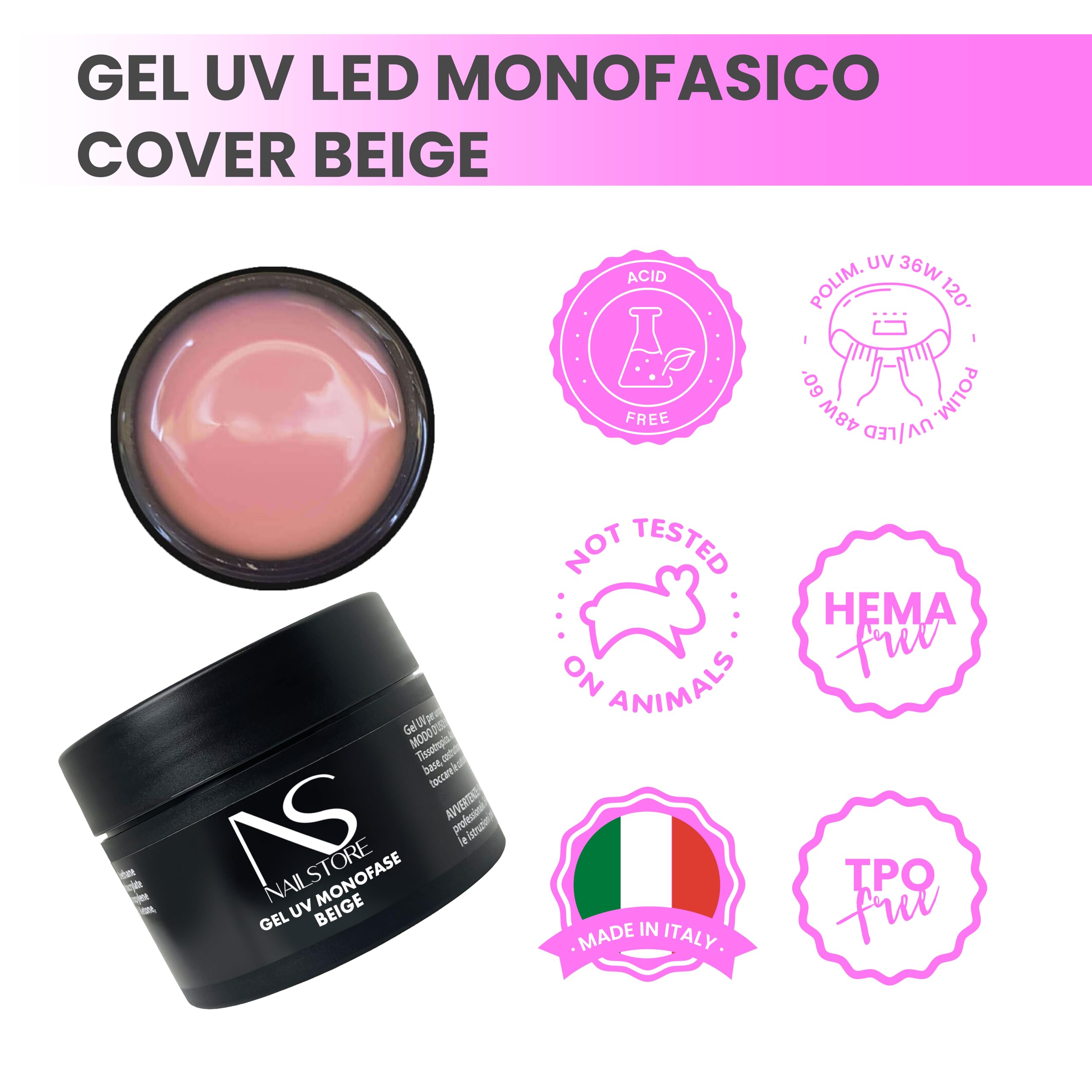 Nail Store - Gel UV LED Costruttore Monofasico Cover Beige – Builder Camouflage - Media Densità - Autolivellante – Facile Lavorabilità – Adatto per Ricostruzione Unghie e Refill (30 g)