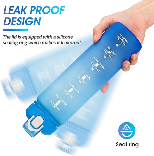 Miniatura 4 de YC Kitchen Botella de agua motivacional con marcador de tiempo, botellas de agua de 32 onzas con tiempos para beber, a prueba de fugas y sin BPA,