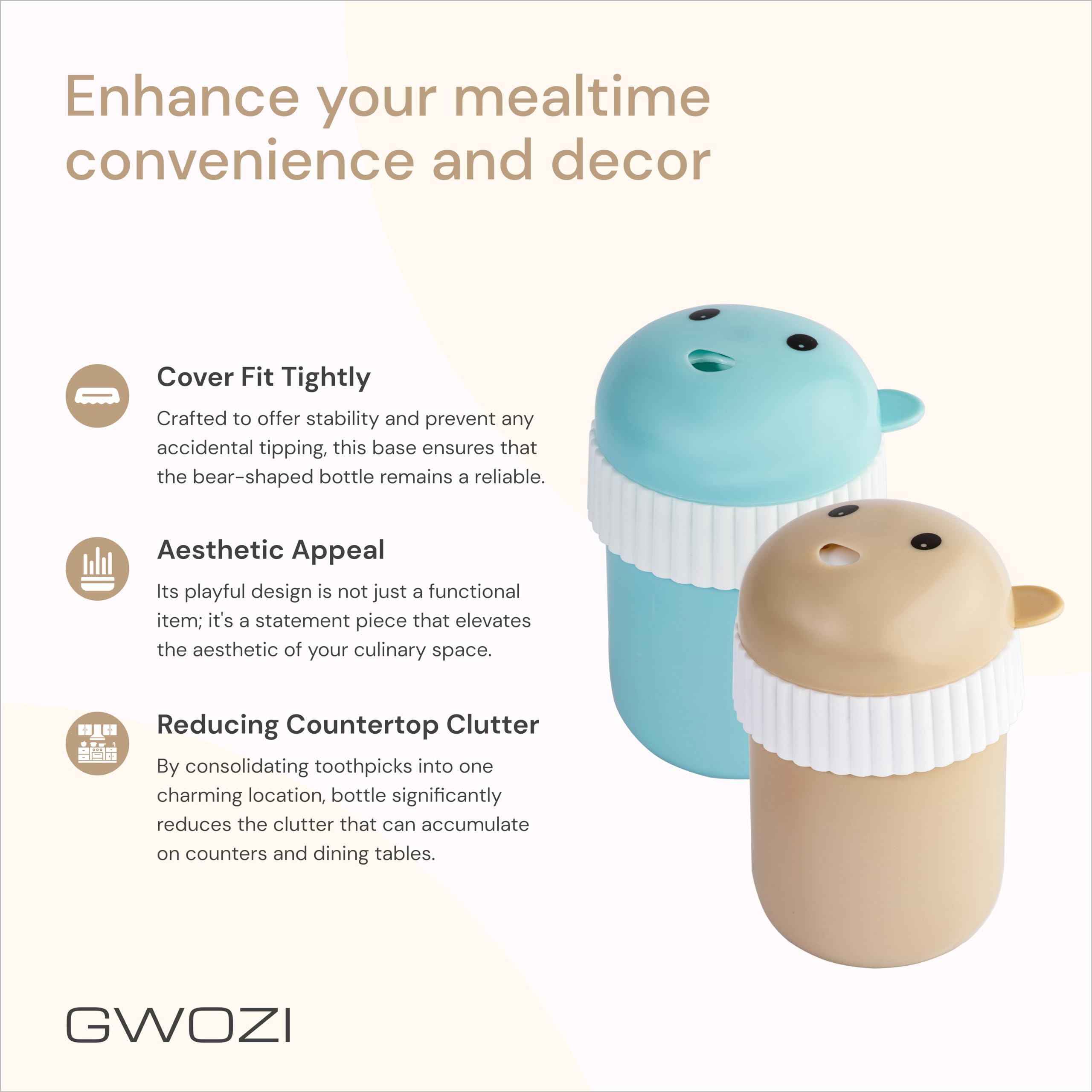 GWOZI Toothpick Holder - Plastic Toothpick Bottle for Kitchen - Funny Toothpick Dispenser for Home - Portable Tooth Picks Container, Bear Shape, 2 Pcs