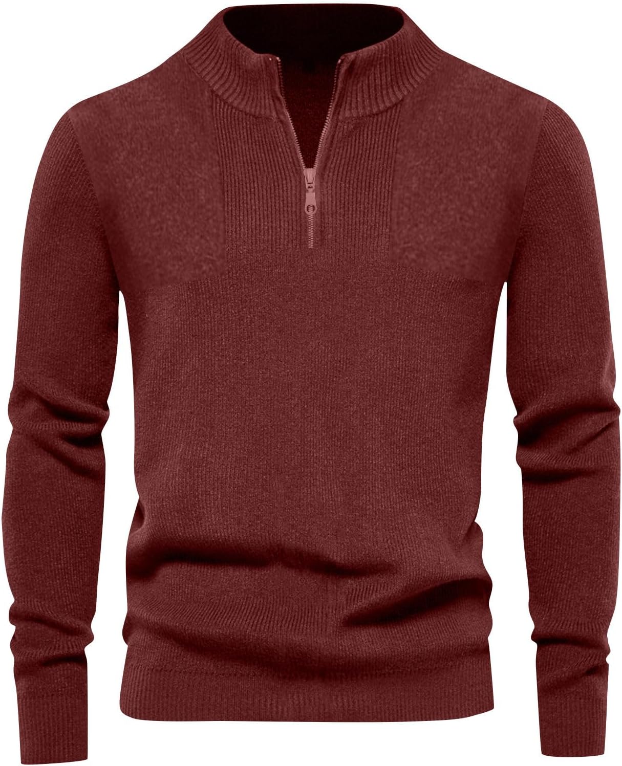 Ymosrh Men's Sweater Long Sleeve Casual Basic Ribbed Knit Quarter Zip Pullover Golf Polo Sweater, M-5XL