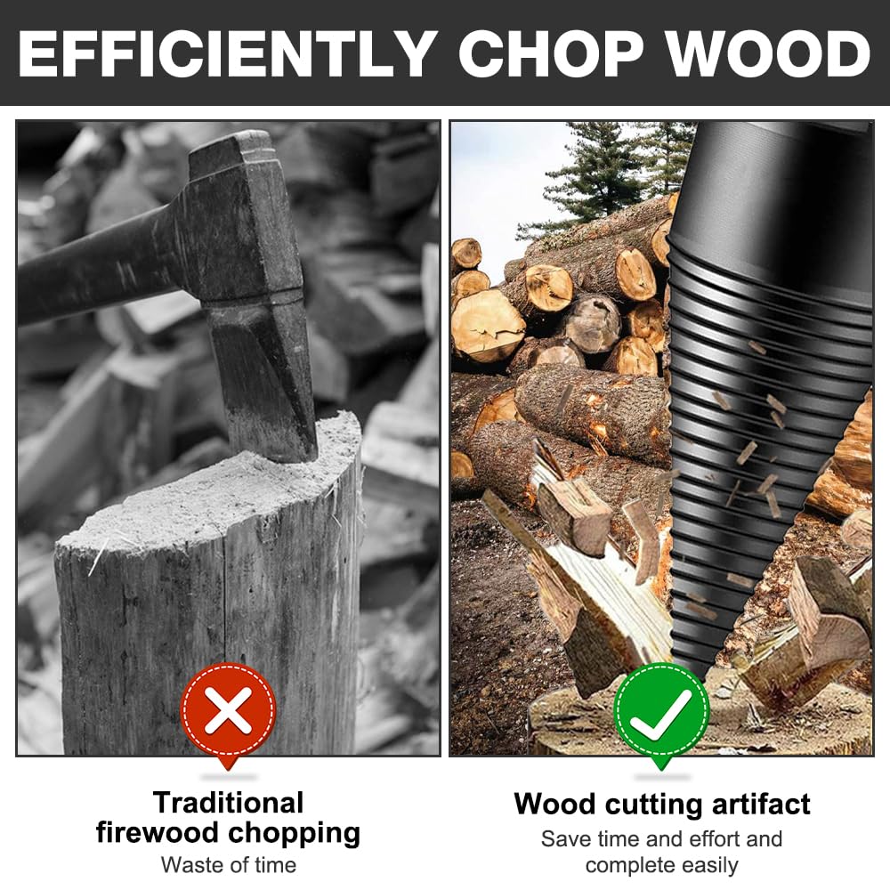 Foret de Fendage de Bois, 32 mm + 42 mm Fendeur de Bûches électrique avec 5 Poignées, Foret à Bois de Chauffage pour Fendeuse de Bois, Fendeuse de Buches électrique pour Perceuse électrique