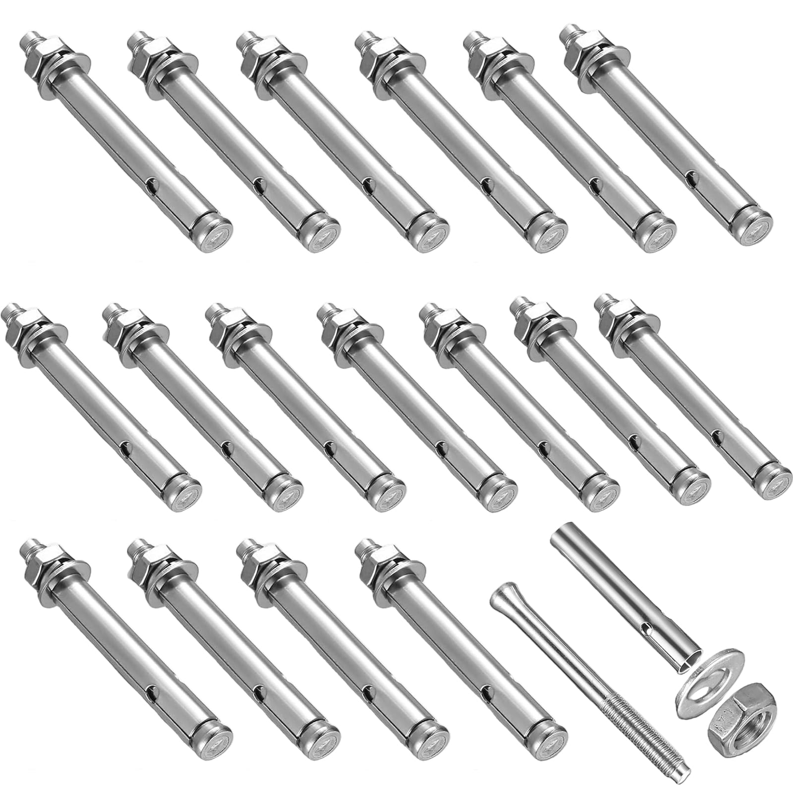 18Pcs Anchor Bolts, Expansion Bolts M8x80mm Concrete Screws Wall Anchors for Brick Concrete Masonry Fixings