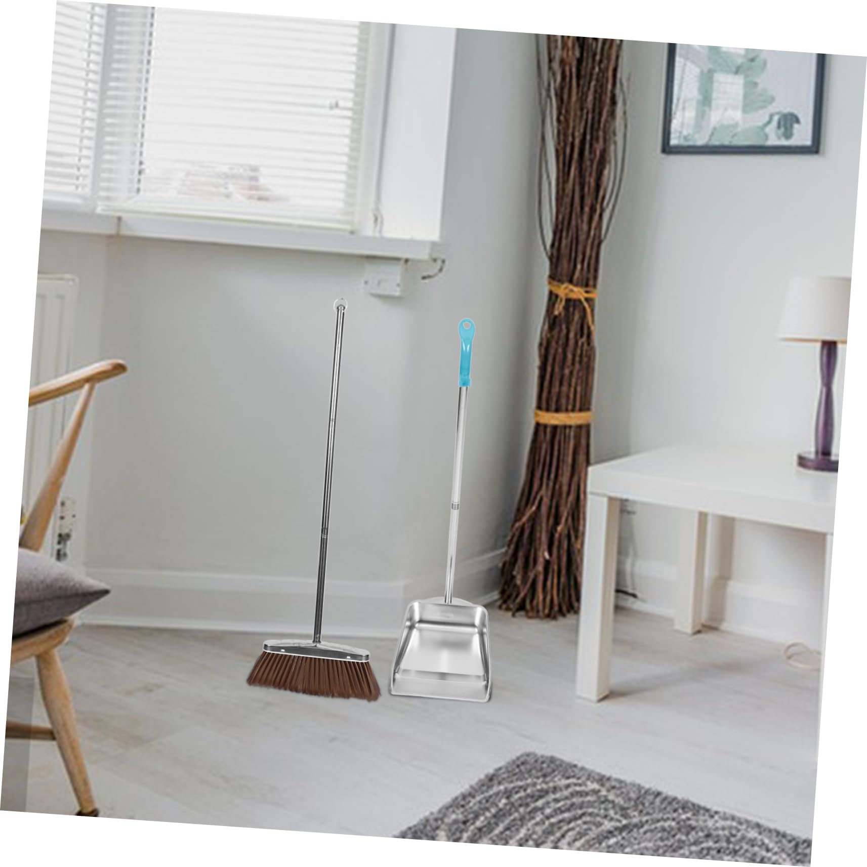 ULTECHNOVO Besen Kehrschaufel Edelstahl Haushalt Mit Langem Griff Ergonomisch Stabil Für Fliesen Boden Reinigung Geeignet College Dorm Essentials