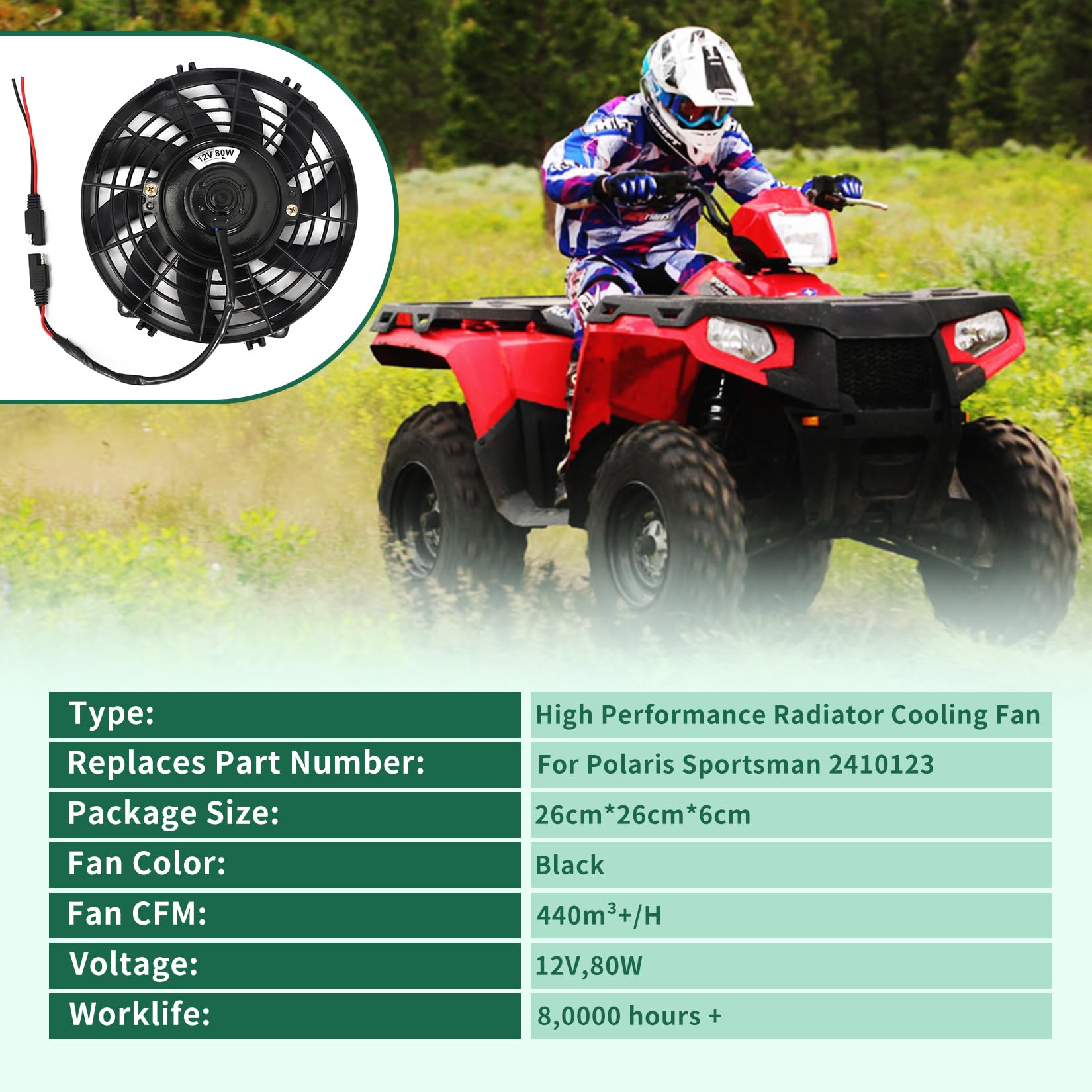 Radiator Cooling Fan fits Polaris Sportsman 500 4x4 6X6 2000 2001 - 2003 2410123