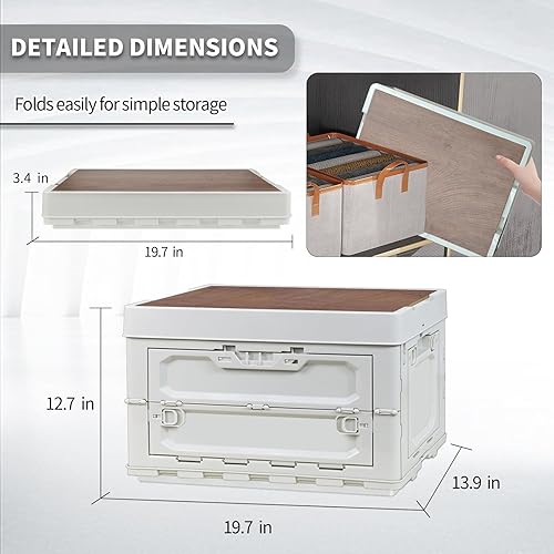 Miniatura 3 de SHCBTRC Caja de almacenamiento plegable con cubierta de madera, caja de almacenamiento al aire libre, contenedores de almacenamiento de plástico,