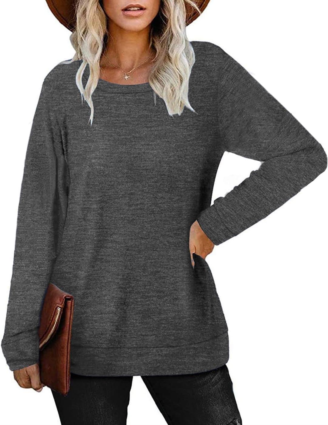 Womens Lightweight Sweatshirts Crewneck Thin Sweaters Long Sleeve Shirts Solid Color Casual Tunic Fall Tops(S-2XL - Image 2