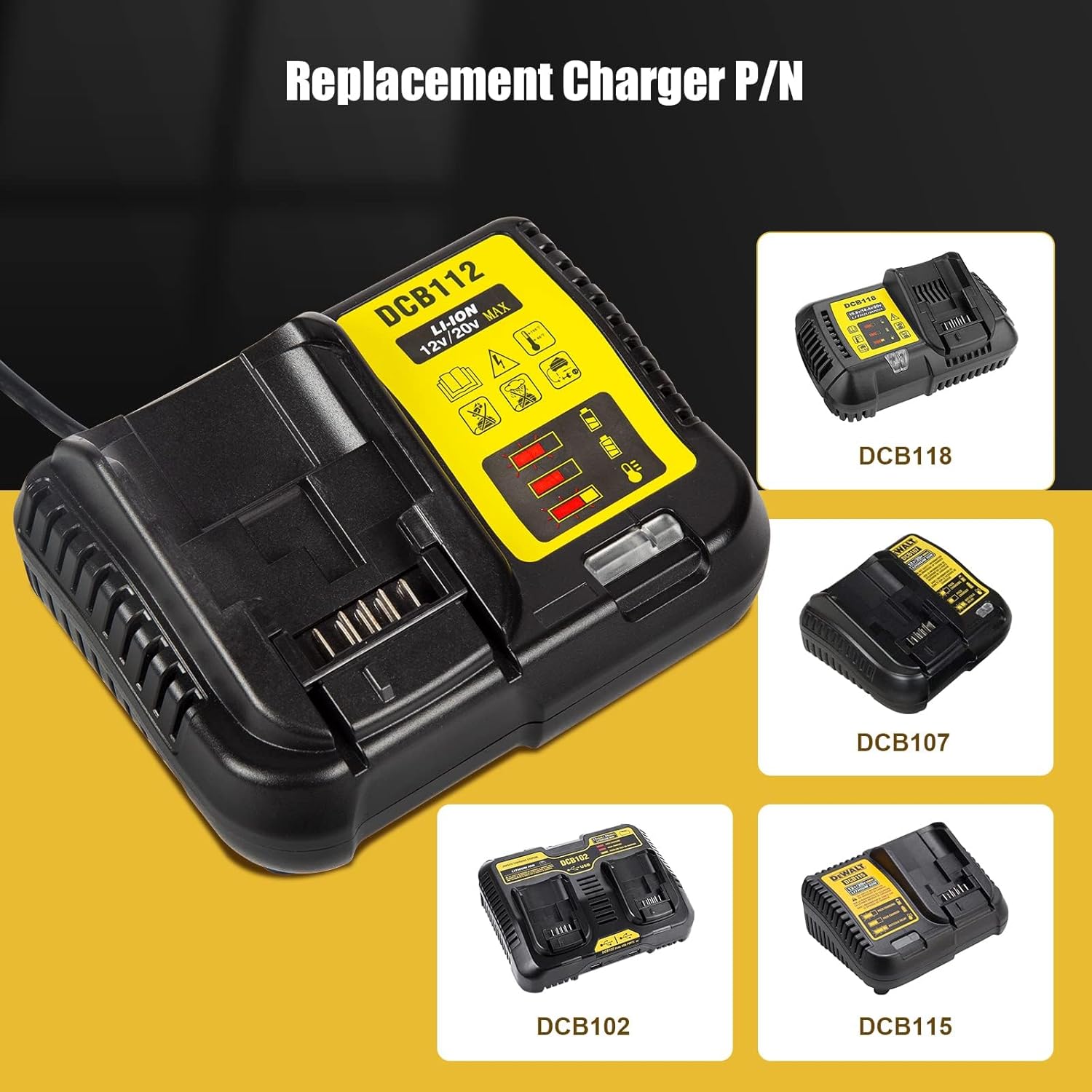 DCB112 Fast Charger Repalcement for Dewlt Batteries Charger Compatible with Dewlt 12V/20V Max Battery DCB112 DCB118 DCB101 DCB114 DCB104 DCB120 DCB126 DCB206 DCB204 DCB230 DCB240 DCB612 - Image 6