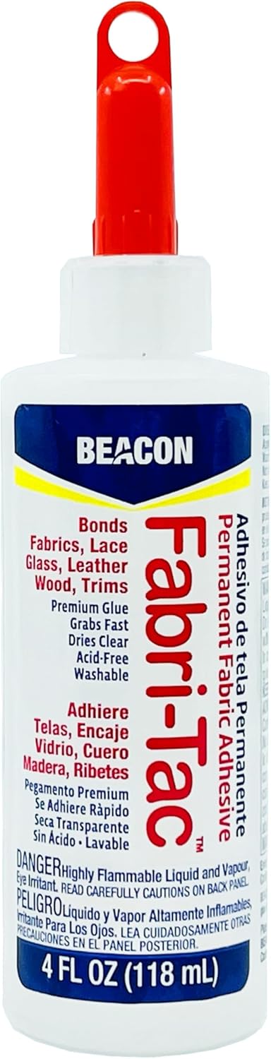 BEACON Fabri-Tac Premium Fabric Glue - Quick Drying, Crystal Clear, Permanent - for Fabrics, Canvas, Lace, Wood and More, 4-Ounce, 12-Pack