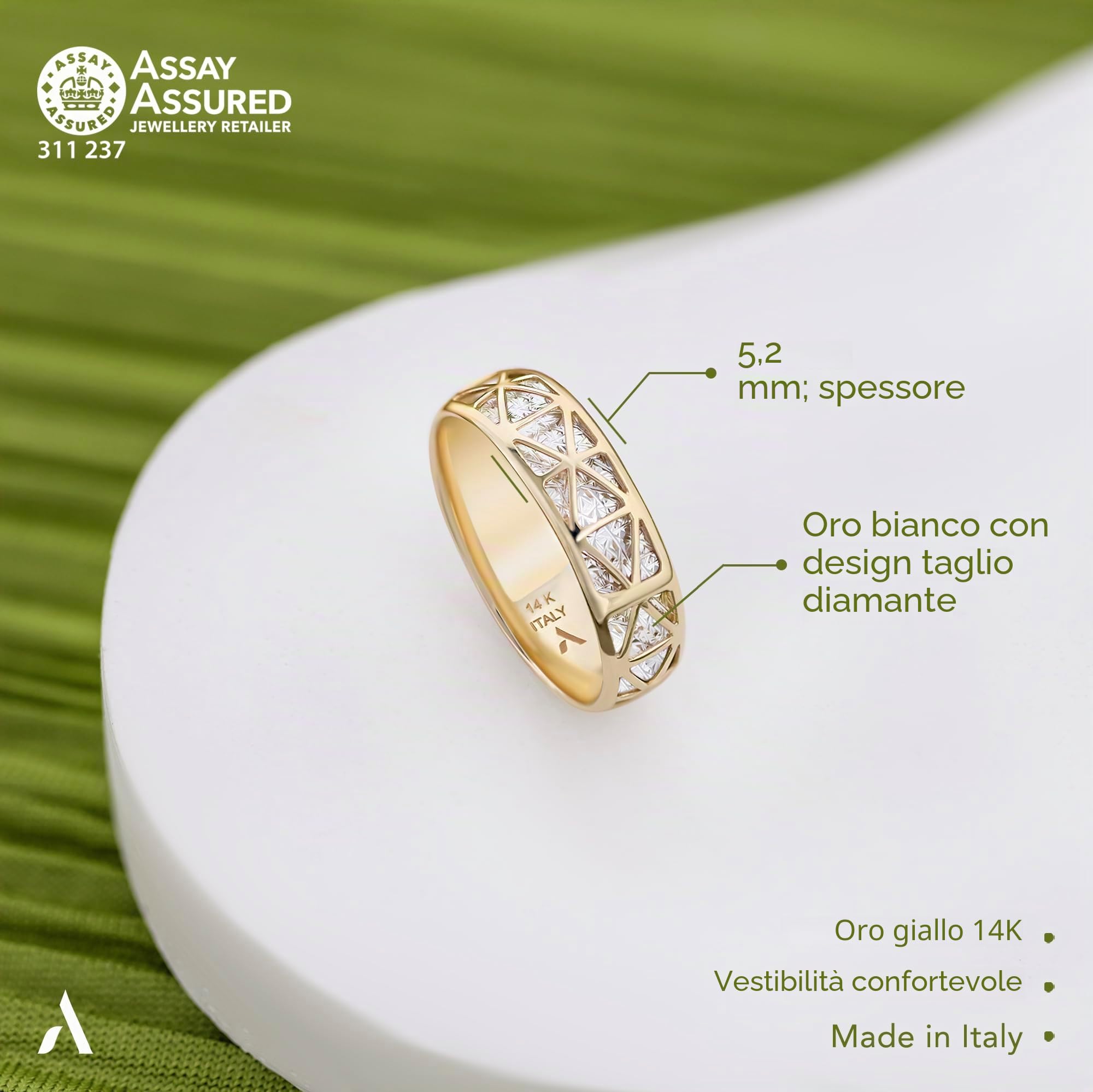 Amberta Anello in Oro 14 Carati per Donna | Anello Donna Oro Giallo 14k 585 | Fede Nuziale Oro Giallo 14K | Anelli Donna a Fascia in Oro 14kt