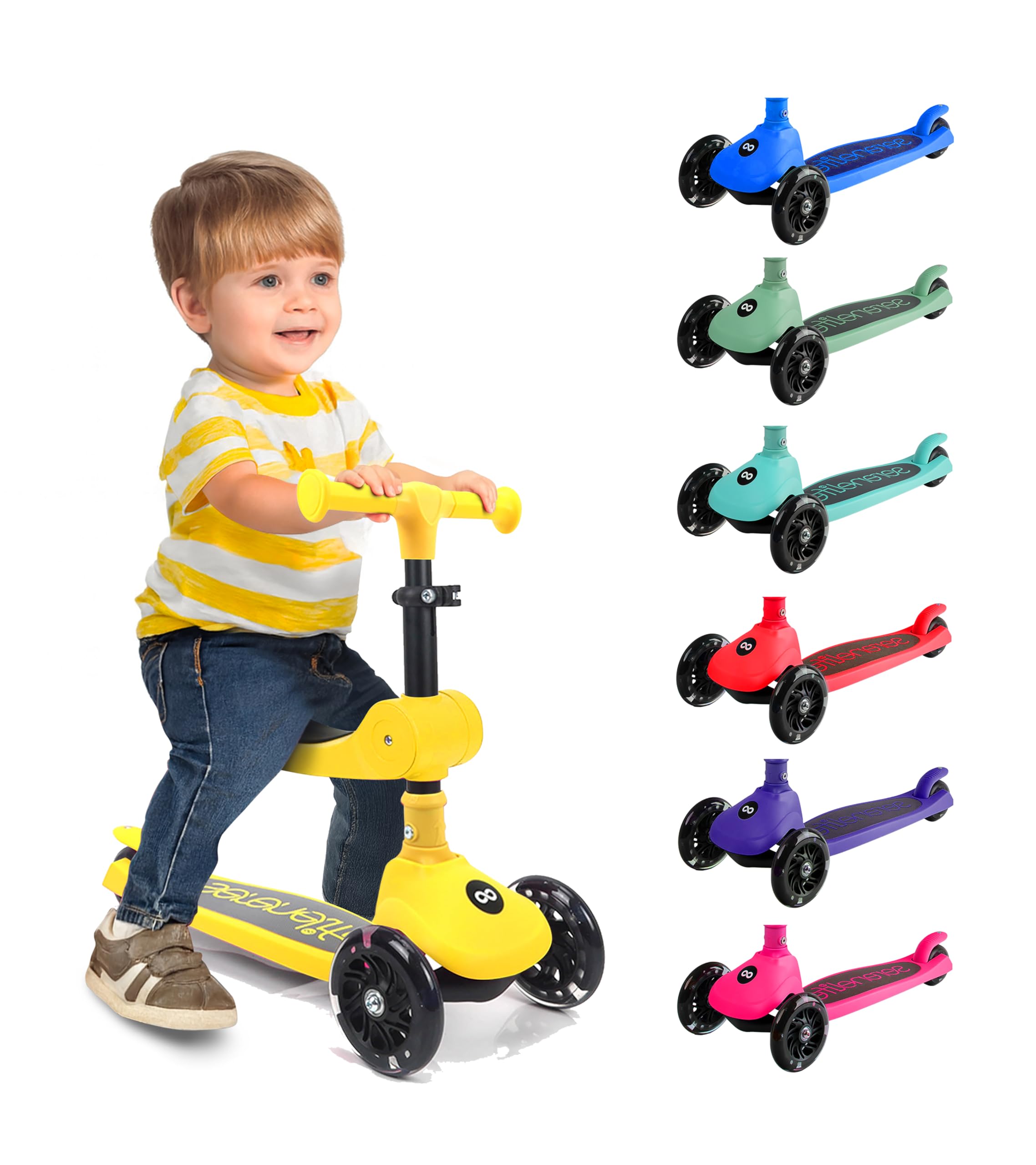 Serenelife Patinete 3 Ruedas para niños, Plegable, Luces LED en Las Ruedas, Manillar Ajustable, Freno Trasero de pie, Soporta hasta 50kgs