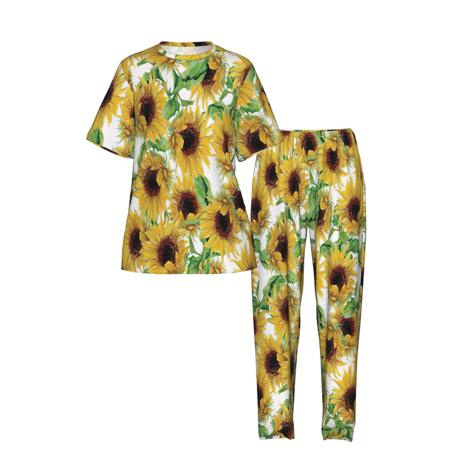 Sunflower.1 Print damska piżama z krótkim rękawem zestaw bielizna nocna letnia miękka wygodna domowa bielizna nocna