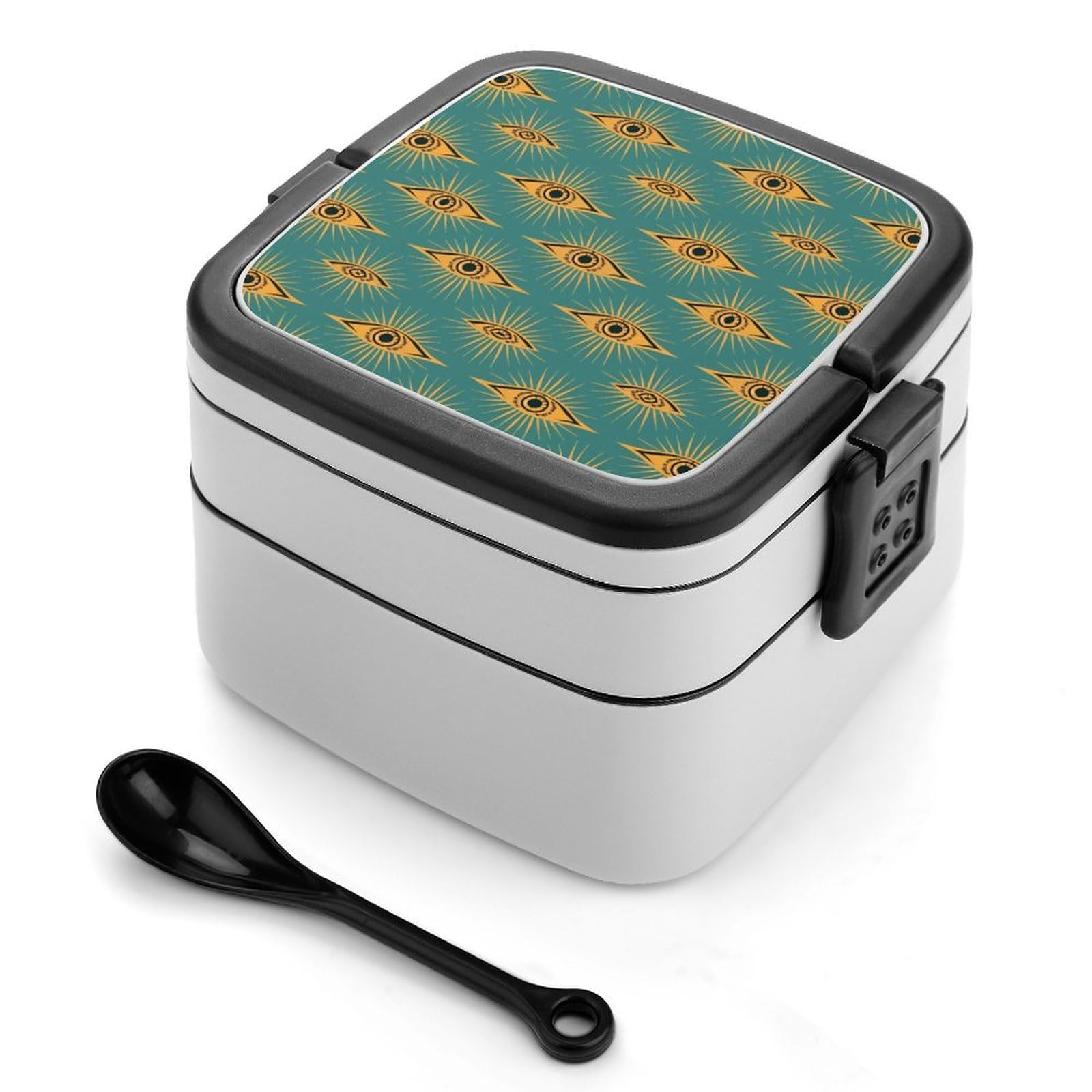 CGSBNGHA Green Evil Eye Moon Bento Lunch Box 2 Layer Lunchbox Food Container for Adults Office
