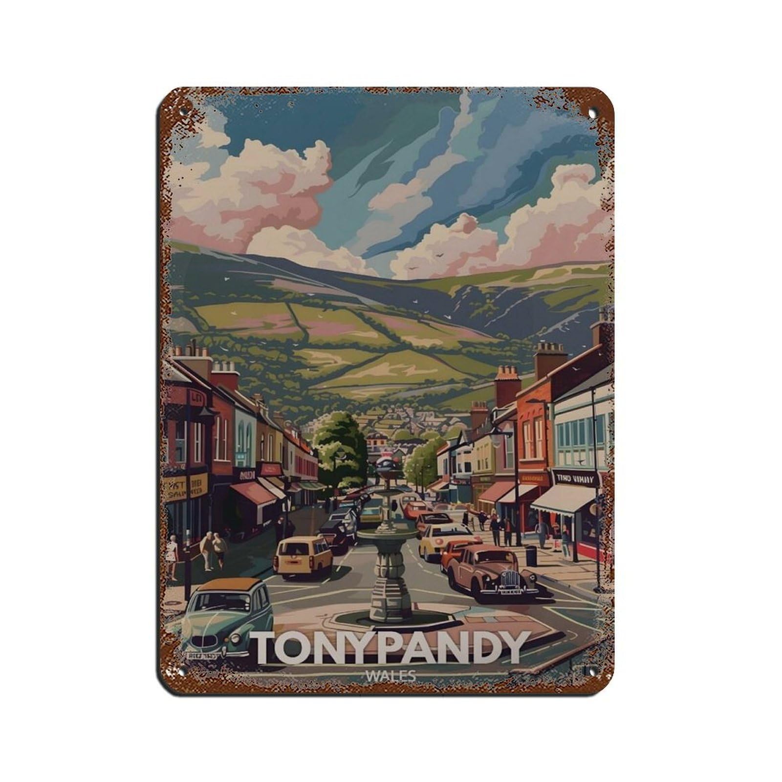 Lxwnze 30L X 40W Cm Tonypandy Poster, Wales City Art Tin Sign Vintage Metal Pub Club Cafe Bar Home Wall Art Decoration Poster Retro 12X16inch(30X40cm)