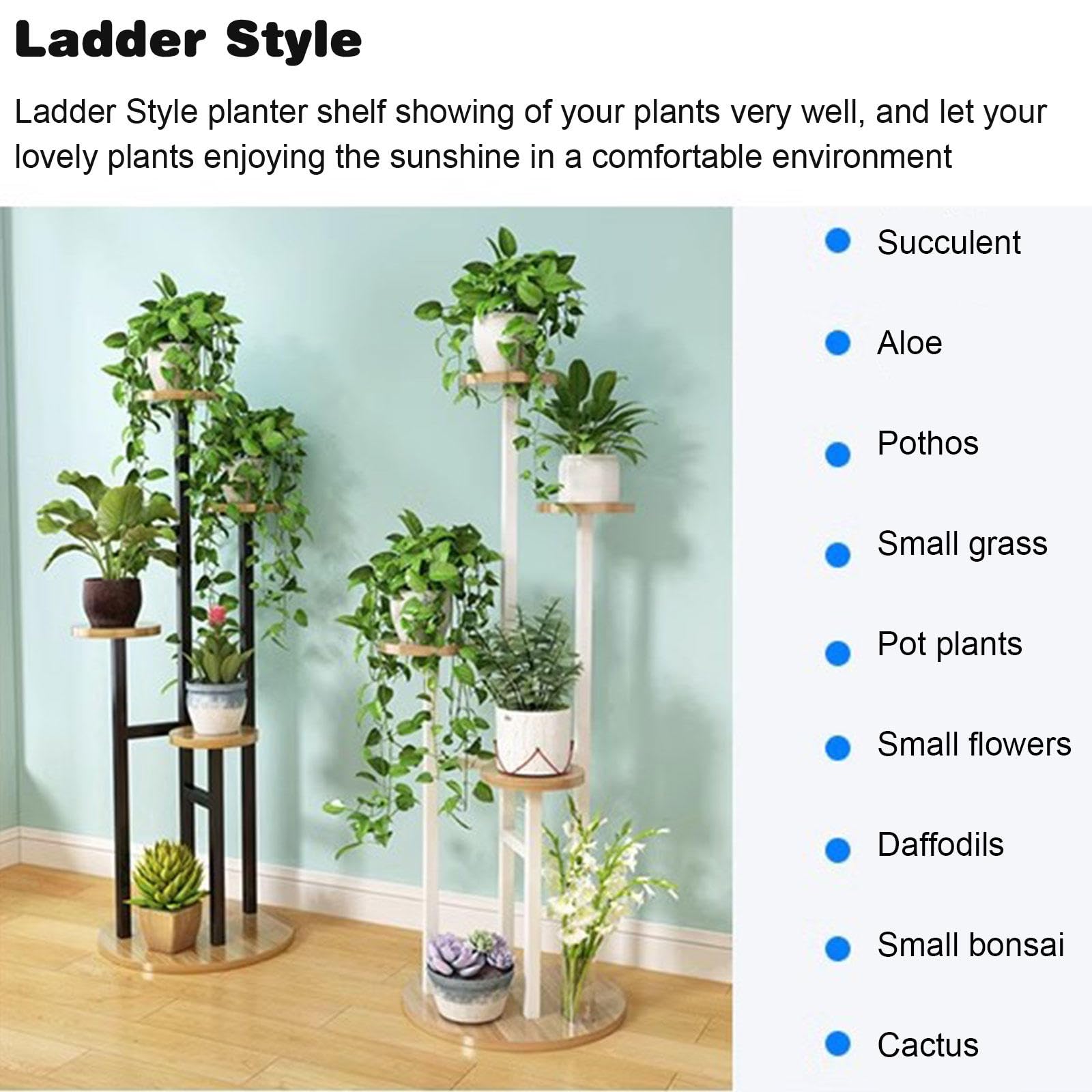 Supporto per Piante su Scala per Interni, Scaffale per Piante in Metallo a 5 Livelli per più Piante, Espositore per Vasi da Fiori, Scaffale per Esterni, Patio, Giardino,White-47.2" H