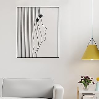 Adeco Minimalist Wall Decor Framed Abstract Wall Art, 19 x 23 inch Black Metal Line Home Decor Hanging Wall Sculptures for Living Room/Bedroom/Hallway/Dinning Room