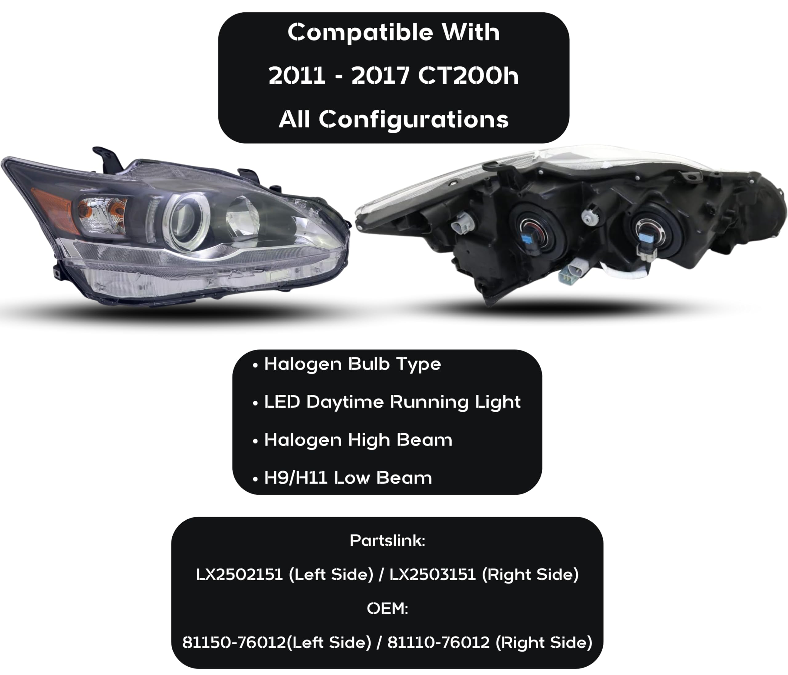 #1523 LEXUS CT 200h ヘッドライト Headlight Set For Lexus CT200H 2011 2012 2013 2014 2015 2016