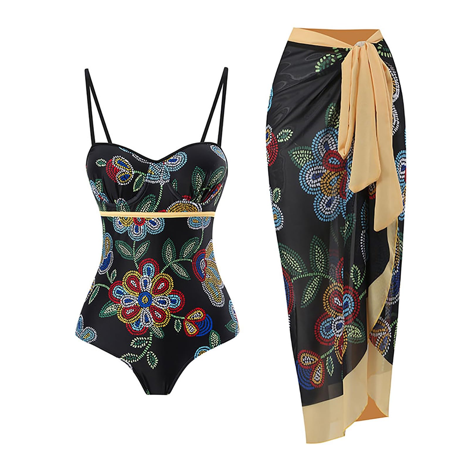 Genérico Bikini Menstrual NiñA 14 AñOs Sombreado del Vientre Sin Espalda Sexy Tamaño grande Impresión Retro Bustier de Dos Piezas Vestido Largo Falda de Playa Ropa De BañO Reductora