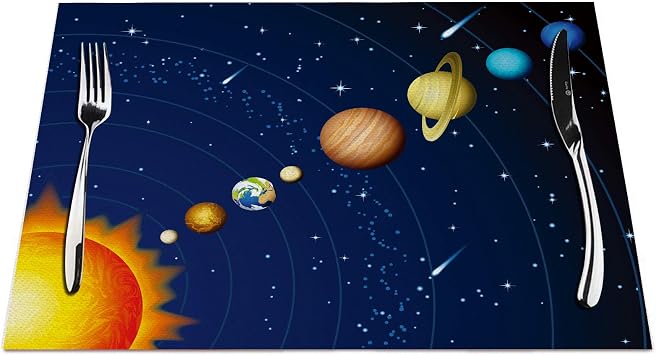 Solar System Placemats Set of 4, Solar System 9 Planets Illustration Placemats Heat Resistant for Dining Table Non-Slip 18x12 Inches
