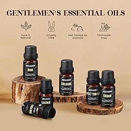 Gentlemen\'s Essential Oils Set - 6x10ML Mens Fragrance Oil for Candle Making, Diffuser - Sandalwood, Cedar, Leather, Sweet Tobacco, Bay Rum, Cologne Aromatherapy Oils for Men