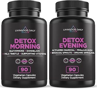 Livingood Daily Detox Pills - Full Body Detox Cleanse for Women & Men with Milk Thistle, Glutathione, Psyllium Husk - Kidney, Skin, Gut, Lung, Liver and Colon Cleanse & Repair, 90 Capsules per Bottle